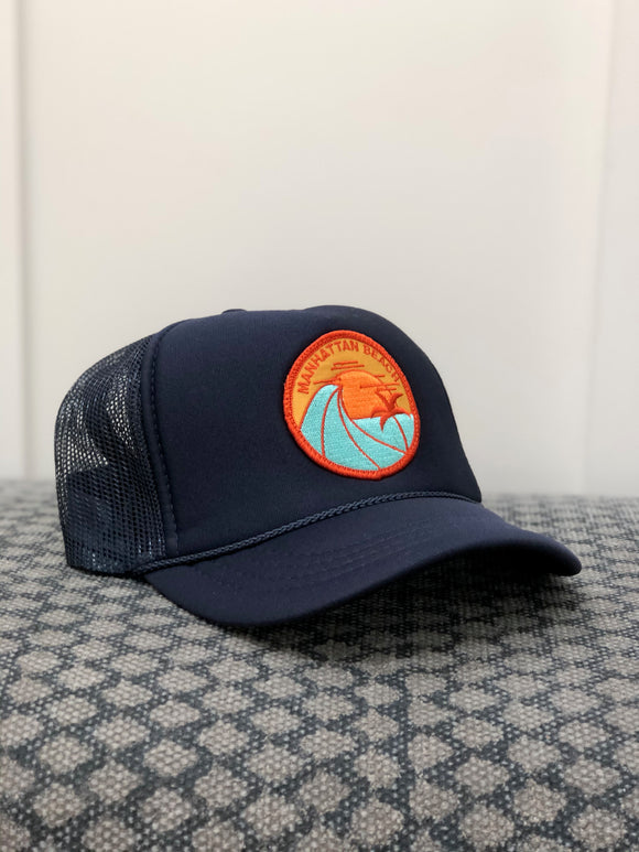 Youth ||| Trucker Hat ||| Manhattan Beach Orange Wave - Local Stripes